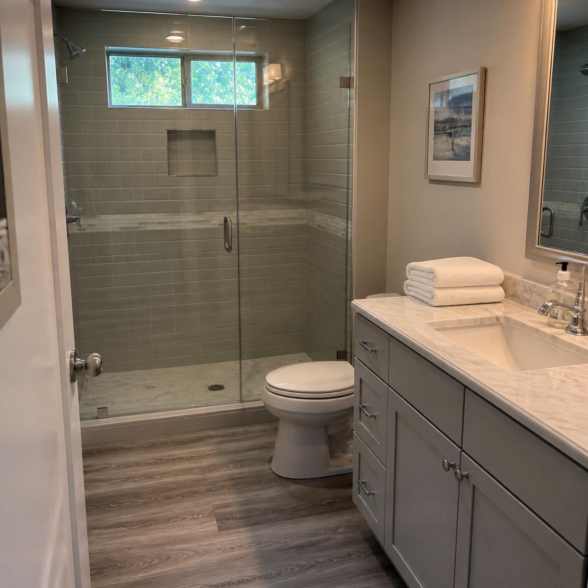 Spotless bathroom with streak-free glass shower