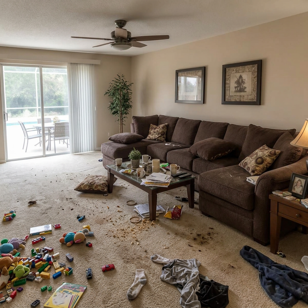 Living Room Reset before cleaning